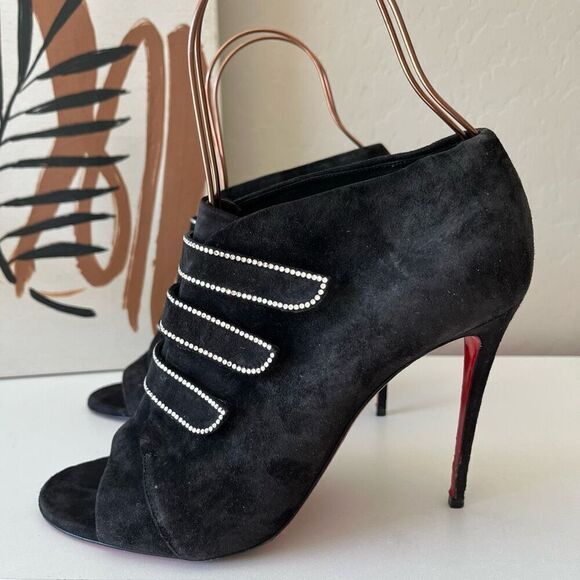 Christian Louboutin Heels Triplica Strass 100 Suede‎ Booties Black Size EU 40 - Picture 2 of 11
